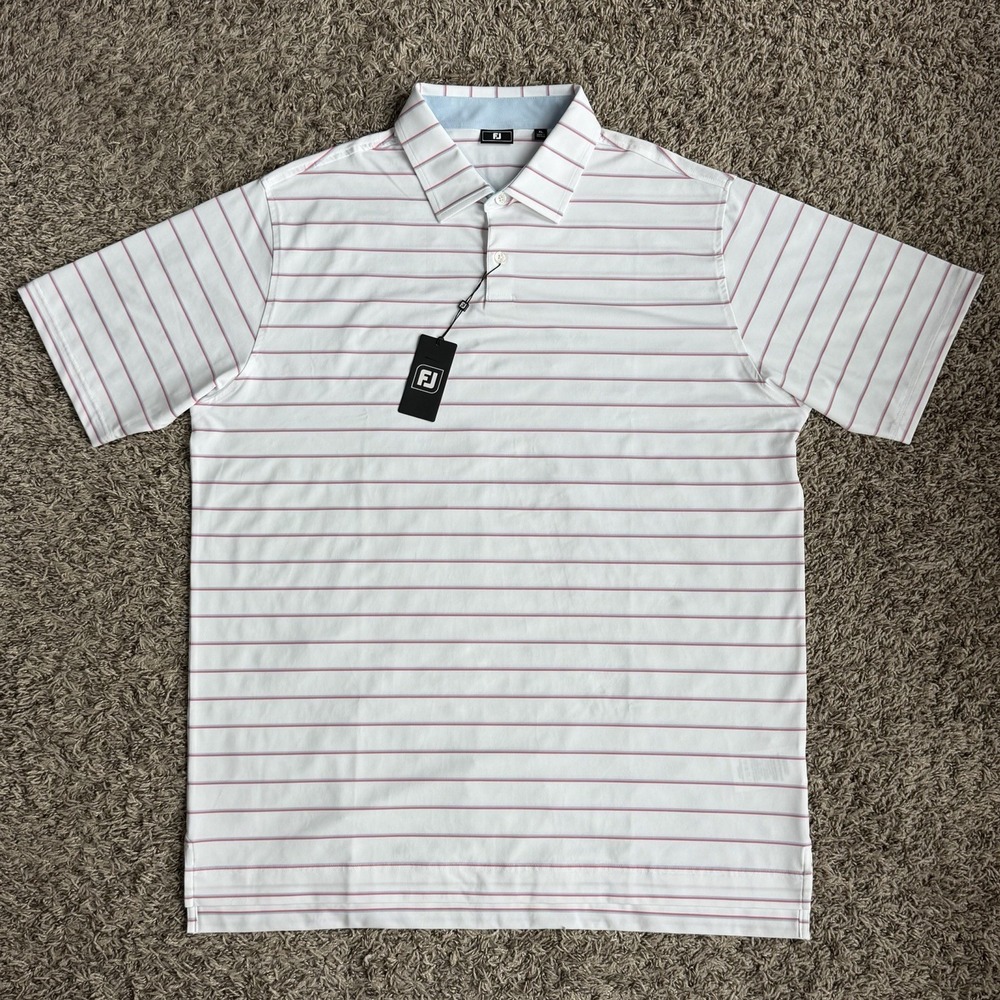 Footjoy FJ Classic Stripe Golf Polo Shirt Mens Size XL White 33176 NEW